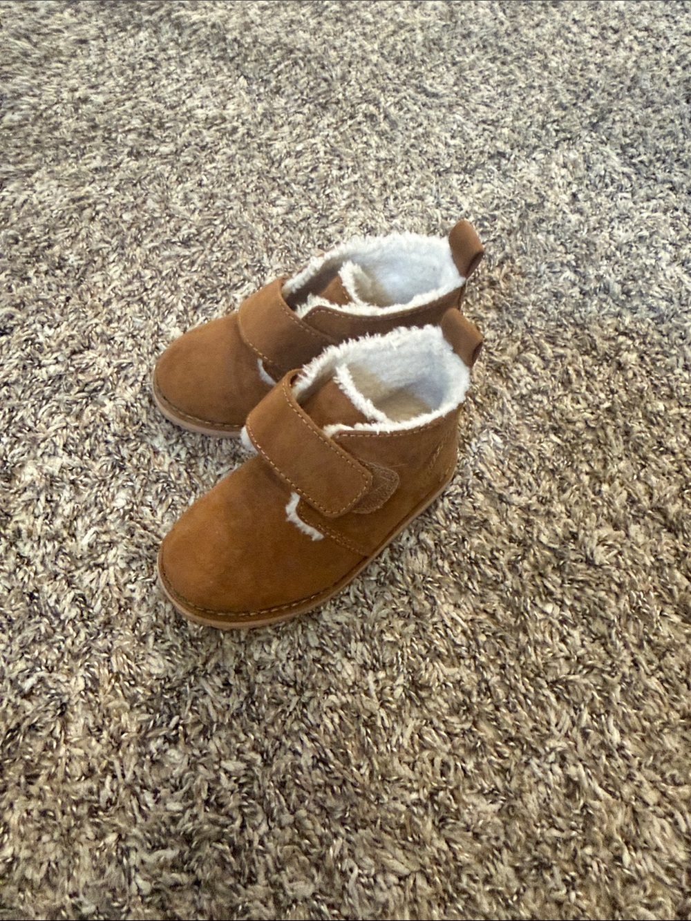 GAP Tan Suede-Look Kids Boots with White Faux Shearling